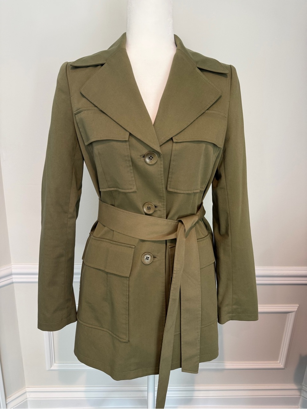 Elie Tahari Olive Utility Belted Jacket